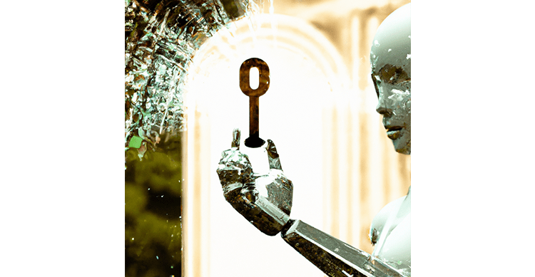 AI Robot Holding a Key Art